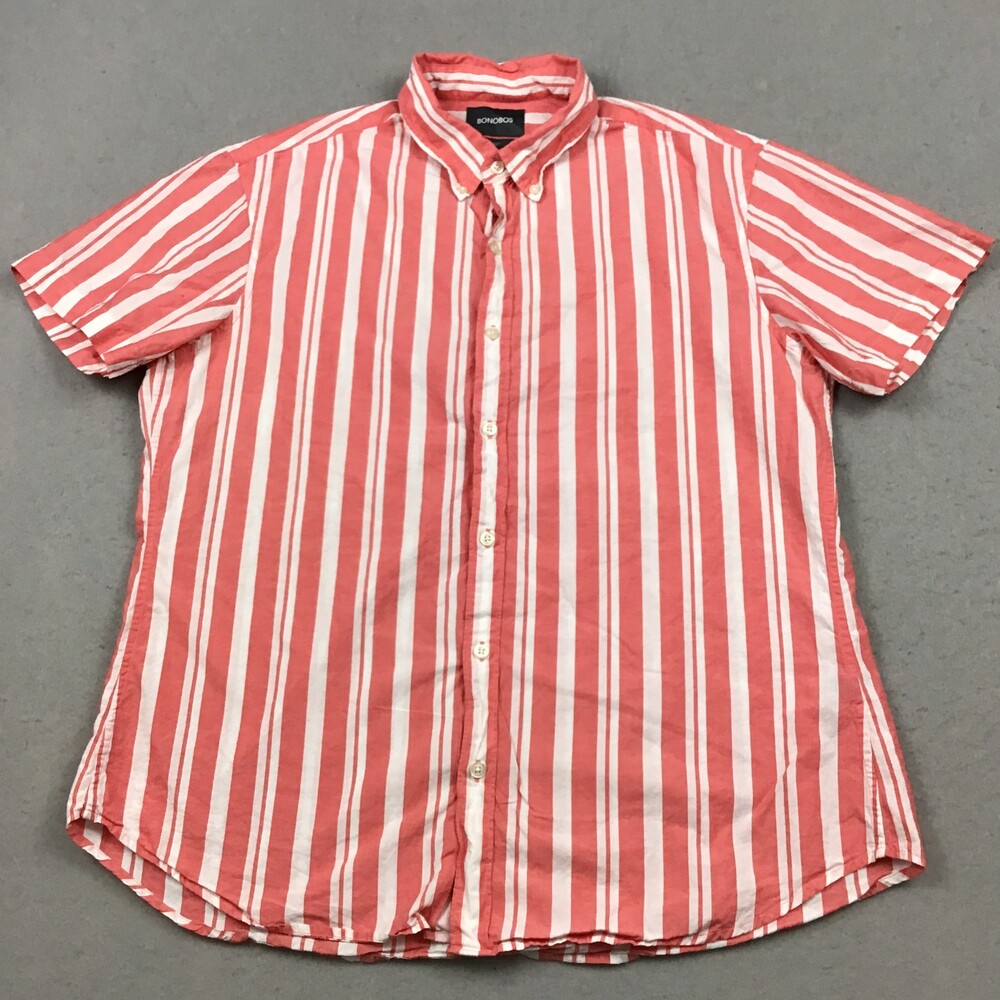 Bonobos Shirt Men Extra Large Pink Stripe Slim Fit Short Sleeve Button Up XL